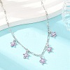 Brass Pave Lilac Cubic Zirconia Flower Pendant Figaro Chain Bib Necklaces for Women NJEW-F364-01P-2