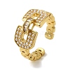 Rack Plating Arch Buckle Brass Micro Pave Clear Cubic Zirconia Open Cuff Rings RJEW-H235-06G-1