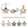 10Pcs 5 Colors Brass Clear Cubic Zirconia Pendants ZIRC-PH0001-49-2