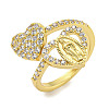 Heart & Virgin Mary Rack Plating Brass Micro Pave Cubic Zirconia Cuff Rings for Women RJEW-F162-11G-1