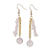 Round & Chip Natural Rose Quartz Dangle Earrings EJEW-JE05867-1