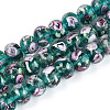 Handmade Lampwork Inner Flower Rondelle Beads Strands LAMP-T022-24F-1