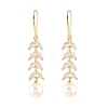 Leaf Brass Micro Pave Clear Cubic Zirconia Dangle Earrings EJEW-C172-03G-4