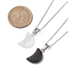 2Pcs 2 Style Crescent Moon Natural Larvikite & Quartz Crystal Pendant Necklaces NJEW-JN04642-3