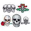 HOBBIESAY 5Pcs 5 Style Skull Computerized Embroidery Cloth Iron on Patches PATC-HY0001-23-1