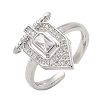 Brass Micro Pave Clear Cubic Zirconia Cuff Finger Rings for Women RJEW-U033-10P-4