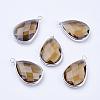 Silver Color Plated Brass Glass Teardrop Pendants GLAA-M006-A-08S-1