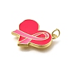 October Breast Cancer Pink Awareness Ribbon Brass Enamel Pendants KK-S517-04C-G-2
