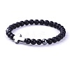 Natural Frosted Black Stone & Synthetic Non-magnetic Hematite Beads Stretch Bracelets for Women Men BO6196-2-1