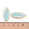 Printed Style 304 Stainless Steel Oval with Flower Pattern Pendants STAS-T071-27B-G-3