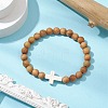 Wood Beads Stretch Bracelets for Men BJEW-JB11303-01-1