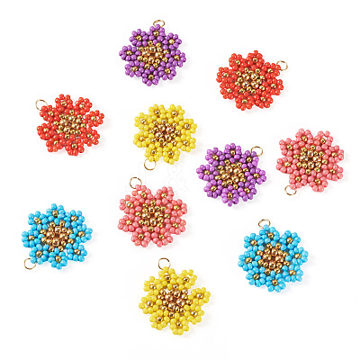 10Pcs 5 Styles Glass Seed Beaded Flower Pendants PALLOY-TA00388-1