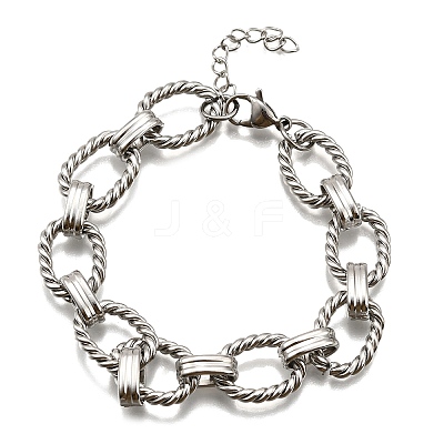 304 Stainless Steel Oval Link Chain Bracelets for Women X-BJEW-R021-09P-1
