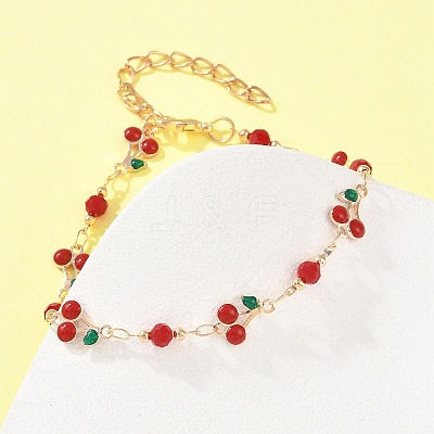 Alloy Enamel & Glass Link Chain Bracelets BJEW-A156-05G-1