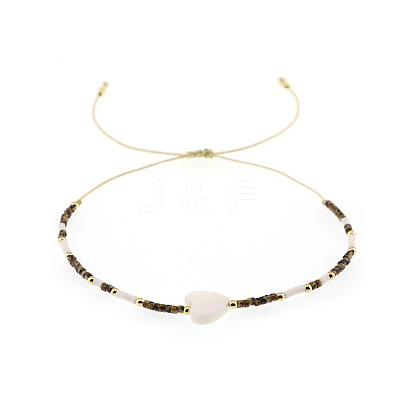 Vintage Glass Seed Bead & Natural Shell & Brass Beads Braided Bead Bracelets QU4025-3-1