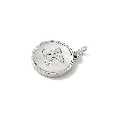 Brass Pave Natural Shell Flat Round with Letter Charms KK-Z115-13P-K-1