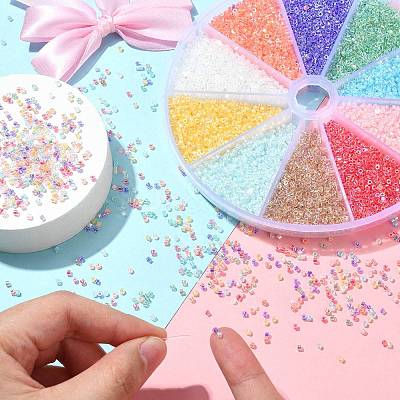 120G 10 Colors Transparent Colours Rainbow Plated Round Hole Glass Bugle Beads SEED-CJ0001-27-1