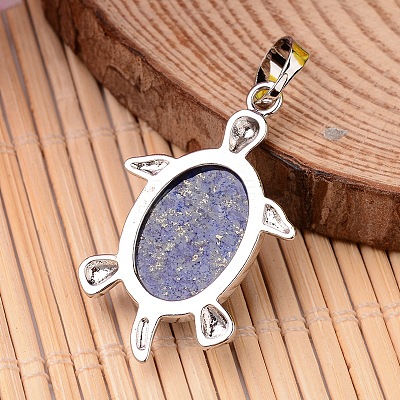 Tortoise Platinum Tone Brass Lapis Lazuli Pendants G-F265-01F-1