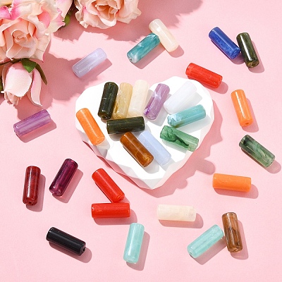 30Pcs 3 Colors Column Imitation Gemstone Acrylic Beads OACR-YW0002-52A-1