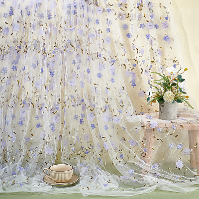 6 Yards Flower Pattern Milk Fiber Mesh Fabric DIY-NB0014-82C-1