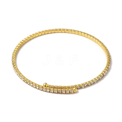 Rack Plating Brass Pave Clear Cubic Zirconia Adjustable Open Cuff Bangles BJEW-S150-04G-1