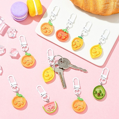 10Pcs Fruit Plate Opaque Resin Keychains HJEW-YW00320-1