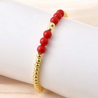 ABS Imitation Pearl Round Beads Stretch Bracelets for Women BJEW-D317-12B-G-1