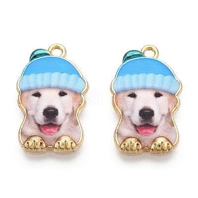 Printed Light Gold Tone Alloy Pendants LS-ENAM-N056-208B-1