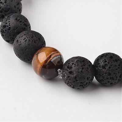 Natural Lava Rock Beaded Stretch Bracelets BJEW-JB02294-03-1