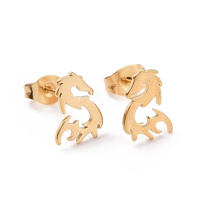 304 Stainless Steel Tiny Dragon Stud Earrings for Men Women EJEW-G318-08G-1