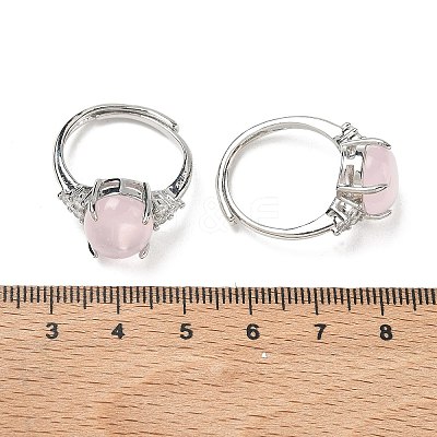Brass Micro Pave Cubic Zirconia with Natural Rose Quartz Cuff Open Rings RJEW-T035-01P-L-1