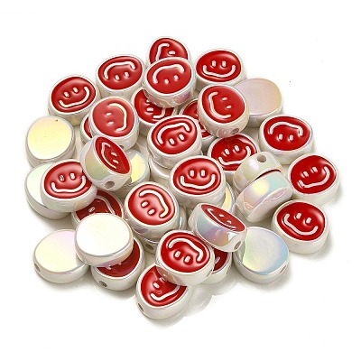 UV Plating Rainbow Iridescent Acrylic Enamel Beads OACR-G012-13B-1