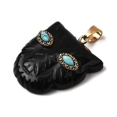Natural Obsidian & Synthetic Turquoise Pendants G-Z090-02G-04-1