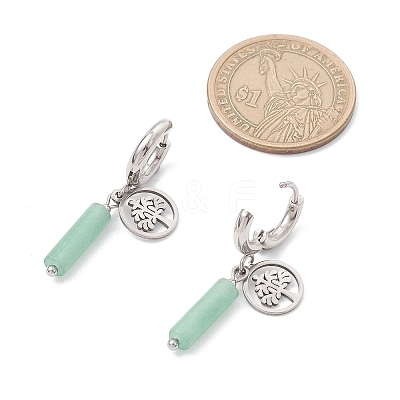 304 Stainless Steel Green Aventurine Column Hoop Earrings EJEW-JE06791-01-1