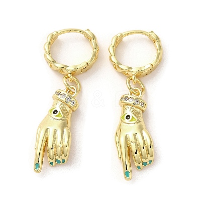 Palm with Horse Eye Golden Brass Dangle Hoop Earrings EJEW-Q797-21G-02-1