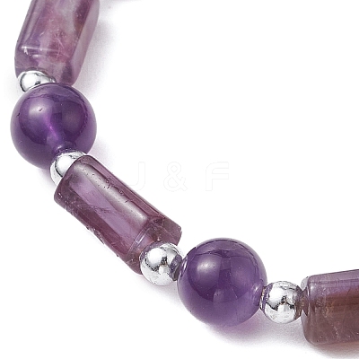 Natural Amethyst Round Beaded Stretch Bracelets BJEW-JB11137-01-1
