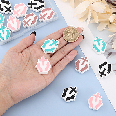 16Pcs 4 Colors Hand with Cross Silicone Beads SIL-GL0001-07-1