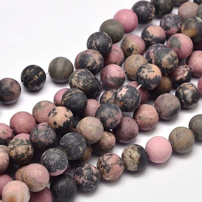 Frosted Natural Rhodonite Round Bead Strands G-F266-13-10mm-1