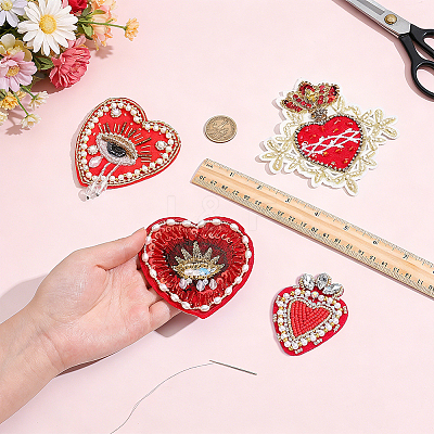 4Pcs 4 Styles Heart Polyester Embroidered Cloth Patch PATC-NB0001-67B-1