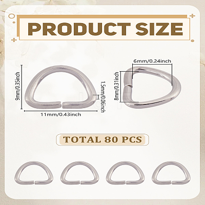 80Pcs 304 Stainless Steel D Rings STAS-LP0005-49B-1