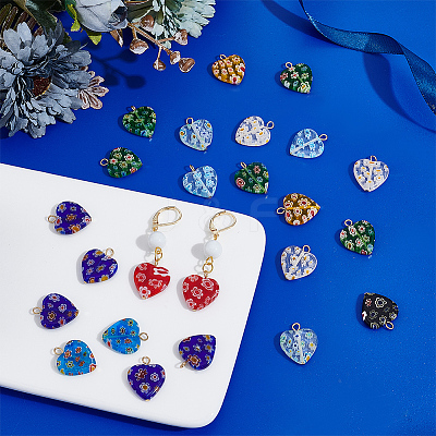 24Pcs Millefiori Glass Pendants PALLOY-PH01827-1