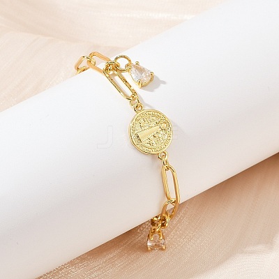 Rack Plating Teardrop Brass Micro Pave Cubic Zirconia Charm Bracelets BJEW-L702-01G-1