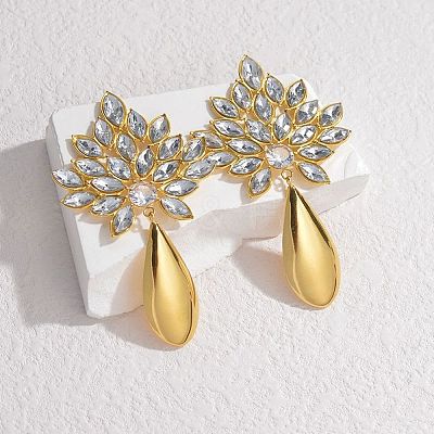 304 Stainless Steel Glass Stud Earrings for Women EJEW-M095-11G-01-1