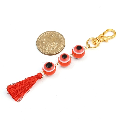 Resin Evil Eye Round Bead & Polyester Tassel Pendant Decorations HJEW-JM04164-02-1