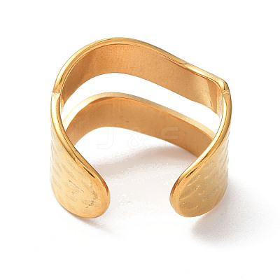 Ion Plating(IP) 304 Stainless Steel Hollow Wave Open Cuff Rings RJEW-D006-08G-1