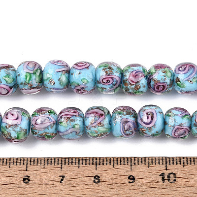 Handmade Lampwork Inner Flower Rondelle Beads Strands LAMP-T022-24E-1