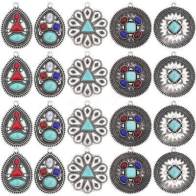 20Pcs 5 Styles Retro Alloy Pendants TIBEP-SC0003-58-1