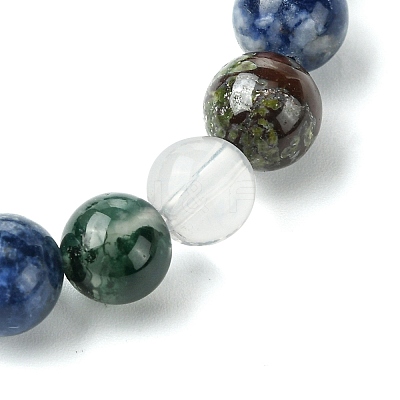 Natural Quartz Crystal & Moss Agate & Dragon Blood Jasper & Sodalite Round Beaded Stretch Bracelets BJEW-JB10910-12-1