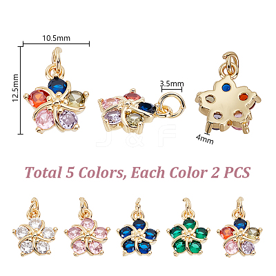 10Pcs 5 Colors Brass Clear Cubic Zirconia Pendants ZIRC-PH0001-49-1