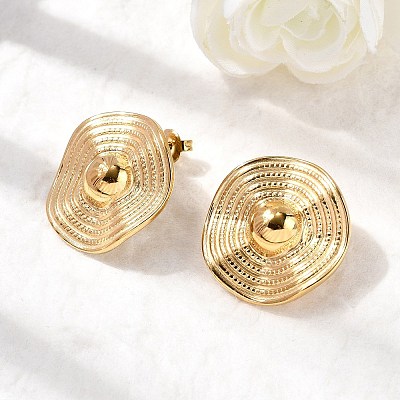 304 Stainless Steel Wavy Flat Round Stud Earrings EJEW-K268-53A-G-1